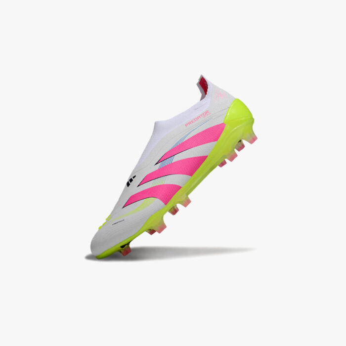 Chuteira de Campo Adidas Predator 25 Elite Branco e Rosa Sem Cadarço - Image 3